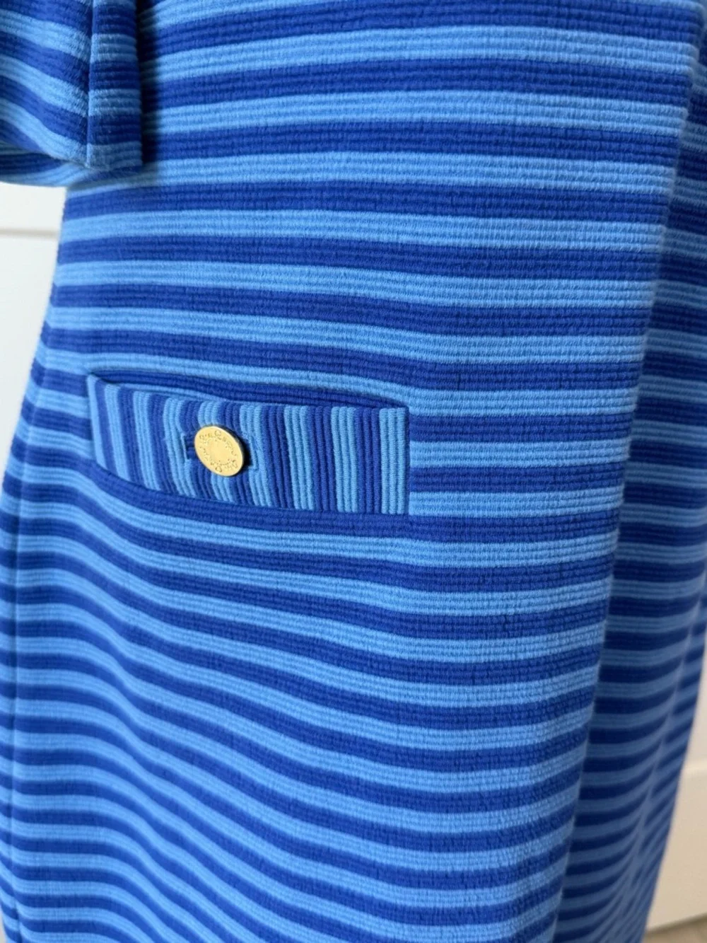 Lilly Pulitzer Alden Blue Grotto Ottoman Striped Bell Sleeve Shift Dress, Medium